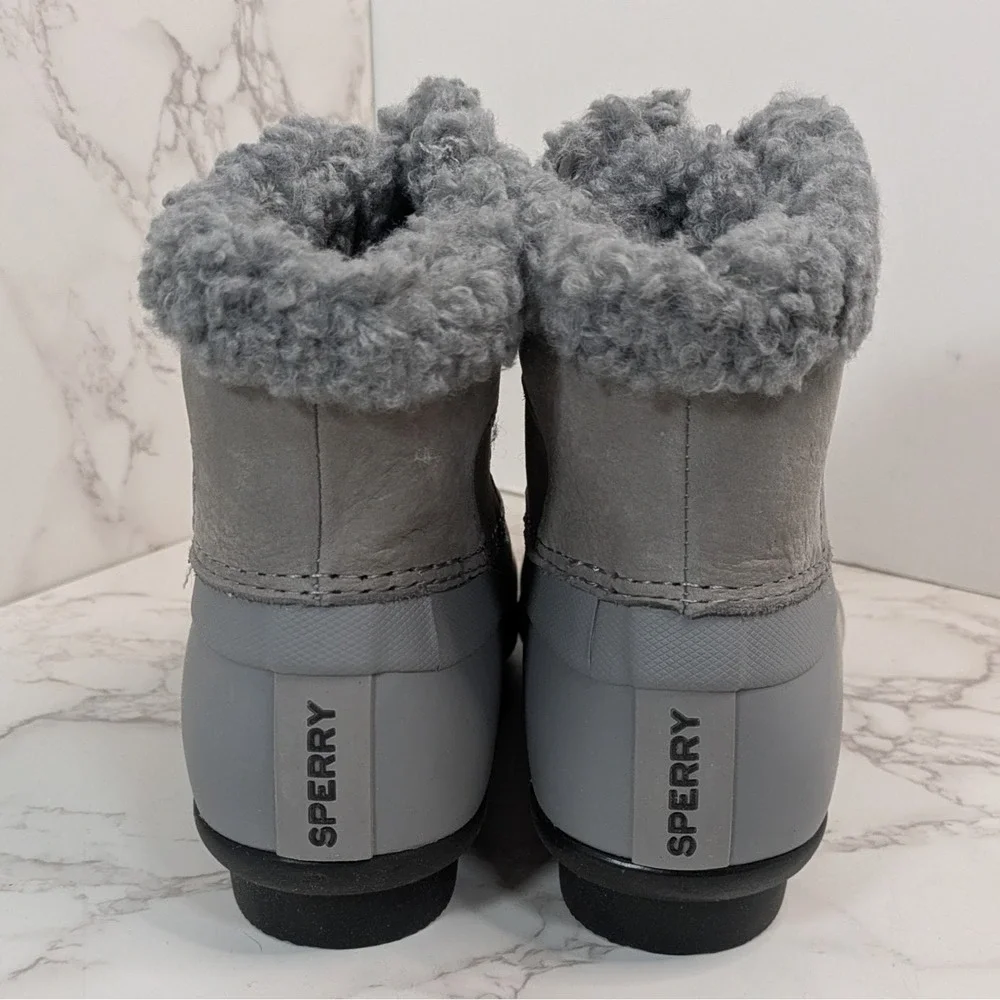 Sperry Women's Saltwater Alpine Grey 1 Duck Booties‎ 7.5 M Tie Rain Boots Fall